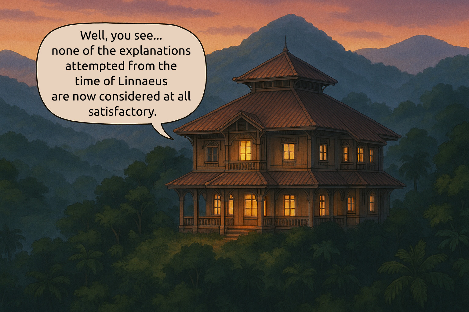 Tropical Mansion at Dusk